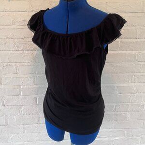 White House Black Market Black Top with Elastic Arms - wear it multiple ways!